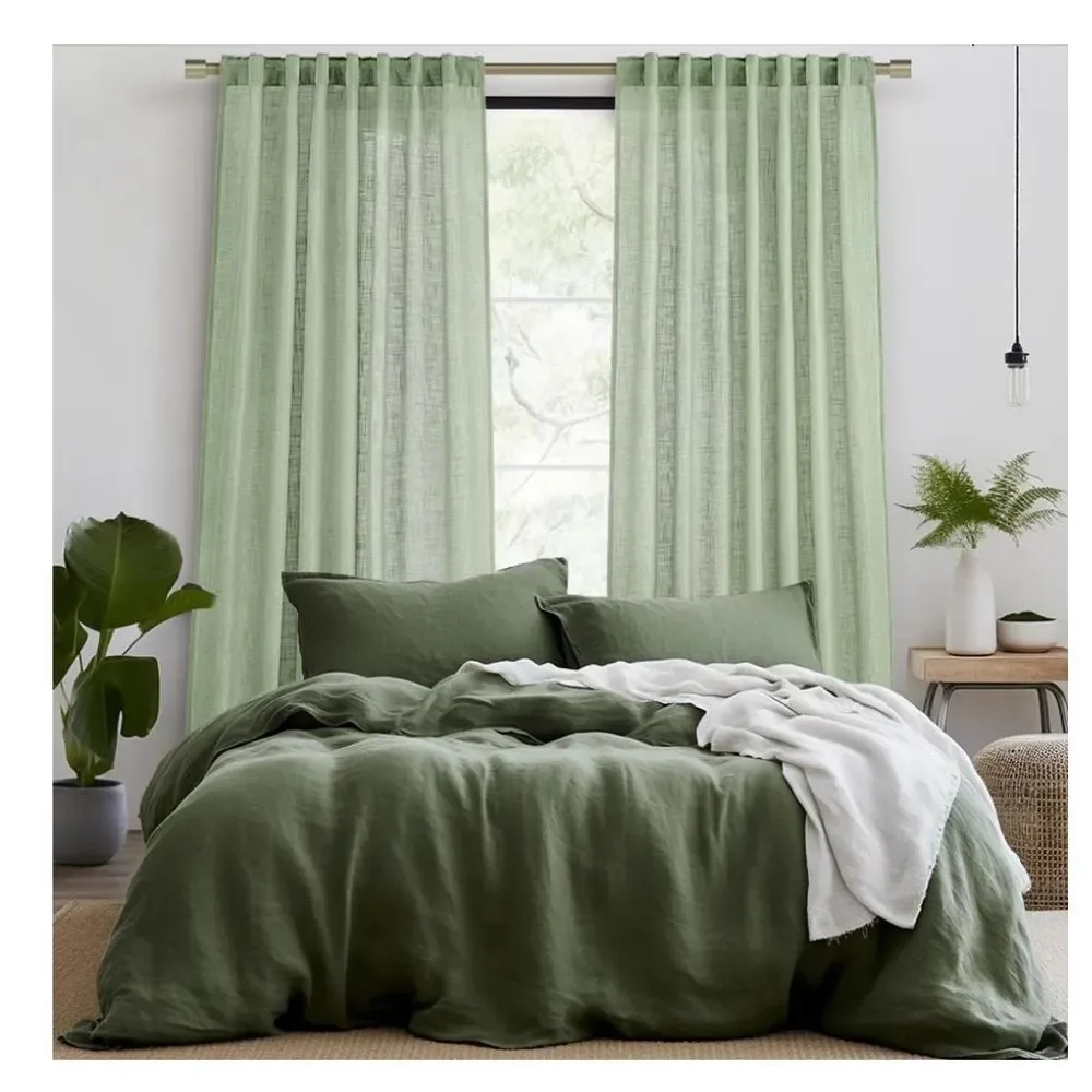 Sage Green Linen Curtains 120 Inches‎ Long 2 Panels for Bedroom - Picture 6 of 8